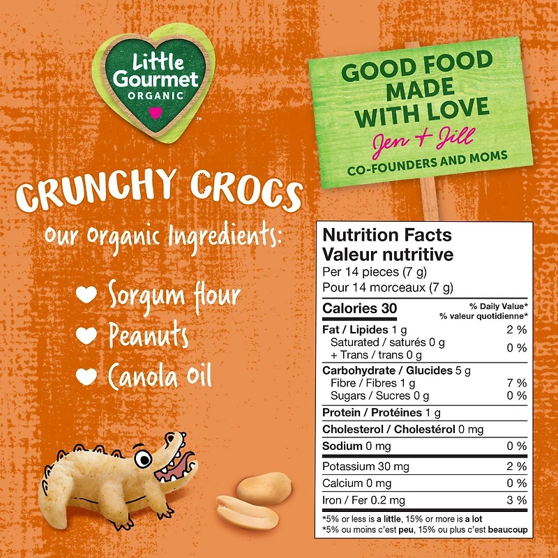 Little Gourmet Crunchy Crocs Peanut Butter Organic Toddler Snack, Puffed wholegrain snacks