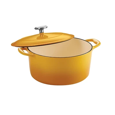 Tramontina 5.5 QT Covered Round Dutch Oven - Cast Iron - Porcelain - Sunrise - Stainless Steel Knob 80131/086DS