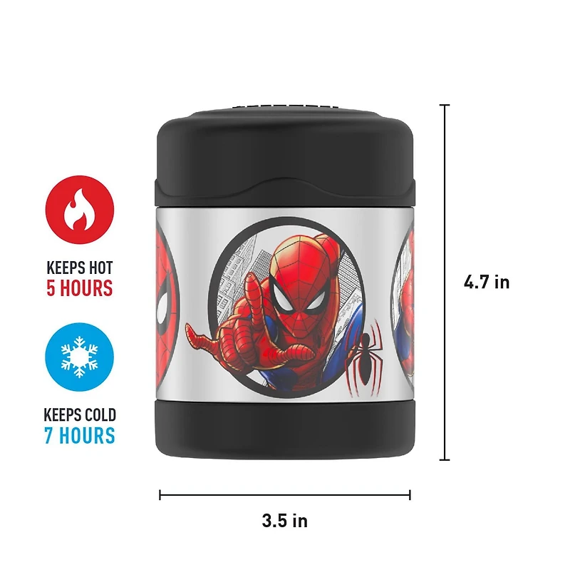 Thermos Kids Pot à nourriture FUNtainer isolé sous vide en acier inoxydable, 295 ml, Spiderman Noir, F30021SP