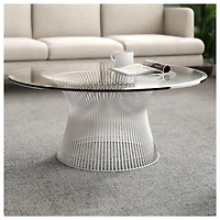 Snyder Modern Coffee Table chrome finish and a tempered glass top, complimented by a durable stainless steel base