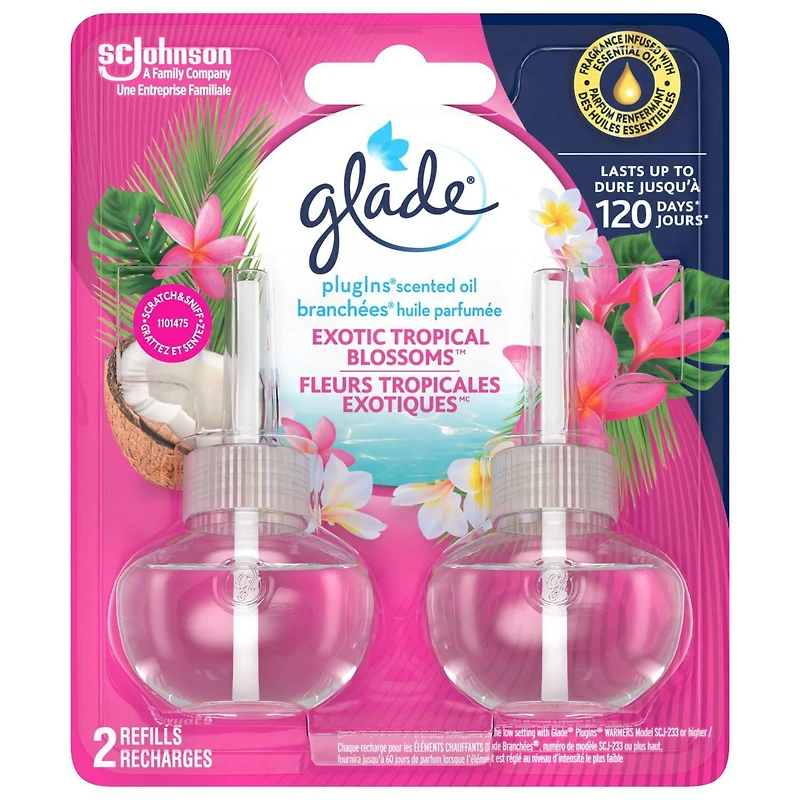 Glade Plugins® Air Freshener Oil Refill, Exotic Tropical Blossoms, 2 Refills