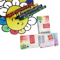 Play Day 12 Party paquet de crayons en quatre couleurs dans une boite en papier, 12 boîtes dans un sachet en polypropylène oriente avec une carte en-tête.