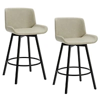 Tabouret de Comptoir, 26 po, avec Siège Pivotant, Jeu de 2, Moderne en Similicuir et Métal - Ivoire d'Époque et Noir