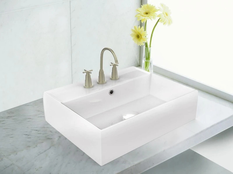 American Imaginations AI-34106 19,75 pouces W Au-dessus de contre le navire blanc pour 3H8-in. Centre de forage