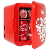 Coca-Cola Mini réfrigérateur portable 4 L, mini refroidisseur/réchauffeur 6 canettes pour les voyages, le bureau et la maison - Rouge