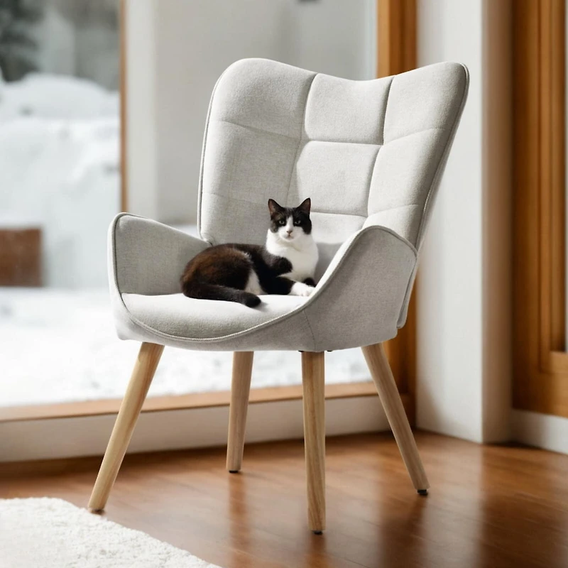 Homy Casa Kids Nursery Chair, Soft Beige Fabric Upholstery, Wing Back Design, 250 lbs Capacity