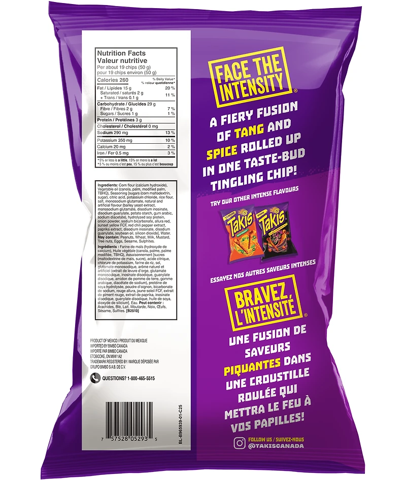 Croustilles de tortilla roulées Takisᴹᴰ Fuego, saveur épicée de piment rouge et de lime 260g Takisᴹᴰ Fuego, 260 g