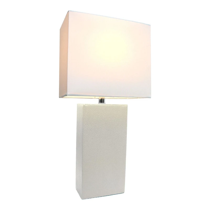 Conceptions Elégantes Lampe de table moderne en cuir avec abat-jour en tissu blanc