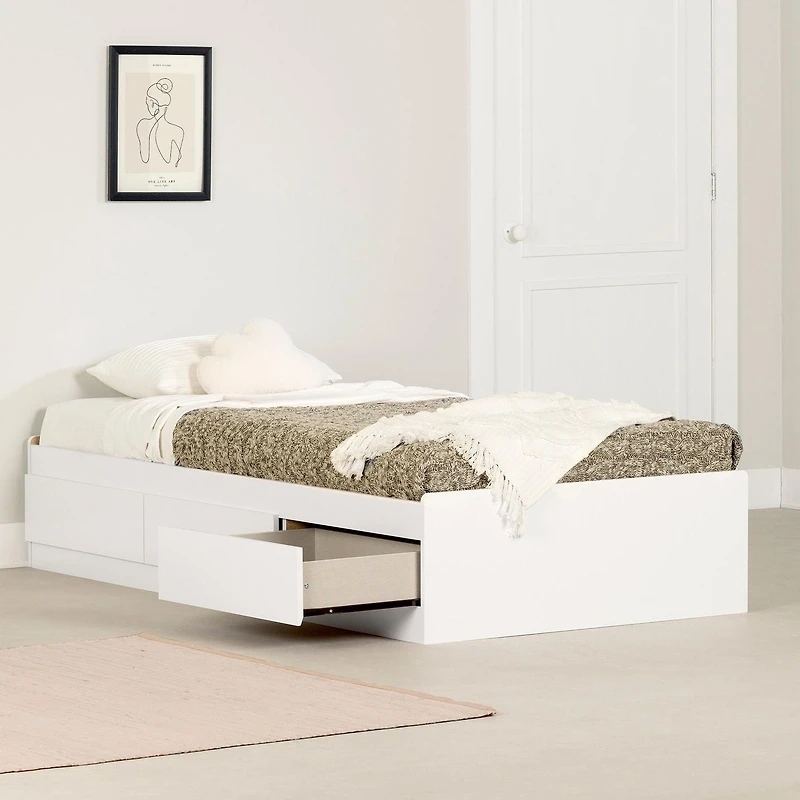 Lit matelot 3 tiroirs Simple, fini Blanc solide, collection Gramercy de Meubles South Shore