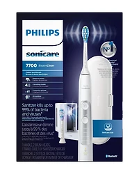 Philips Sonicare ExpertClean 7700 Rechargeable Electric Toothbrush with UV Sanitizer, White with Silver, HX9630/16