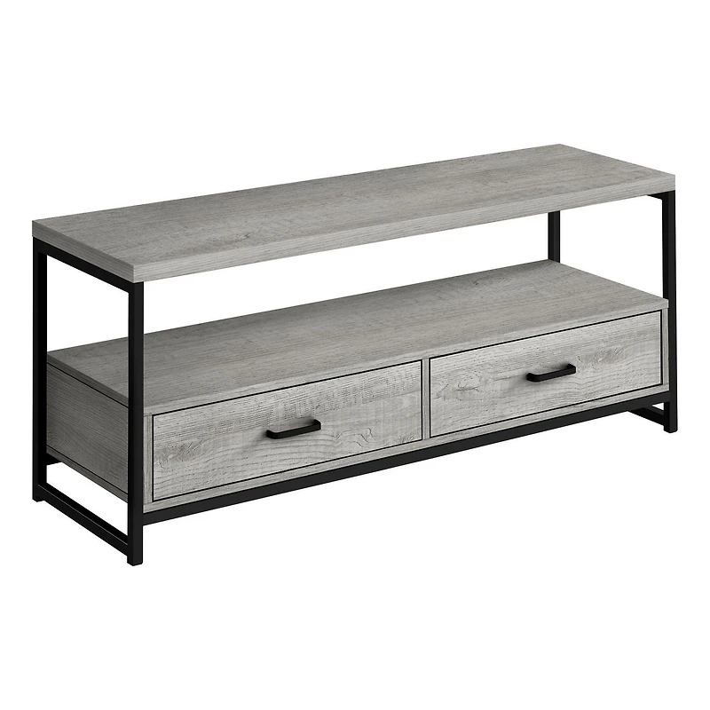 Monarch Specialties Tv Stand, 48 Inch, Console, Media Entertainment Center, Storage Drawers, Living Room, Bedroom, Laminate, Metal, Grey, Black, Contemporary, Modern