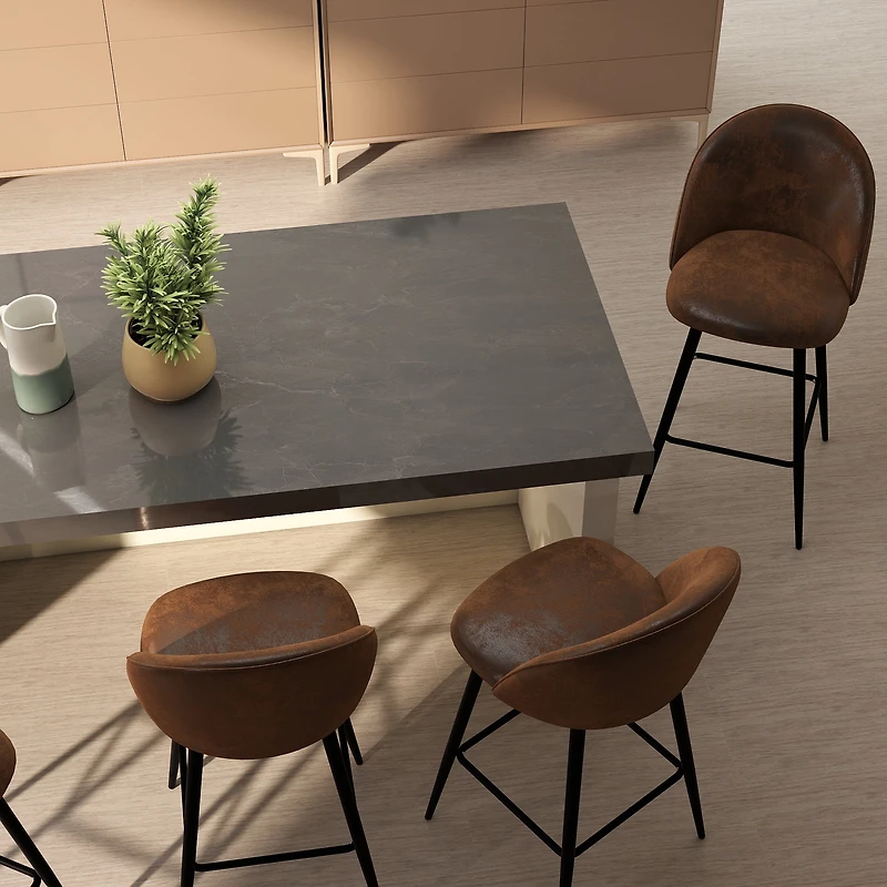 Homy Casa Modern Set of 4 Swivel Bar Stool, Comfortable 360 Degree Upholstered Seat, Stylish Faux Suede with Black Legs, Brown