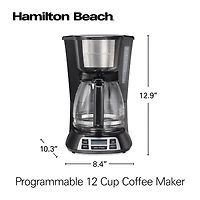 Hamilton Beach Cafetière programmable 12 tasses, accents en acier inoxydable, 49630