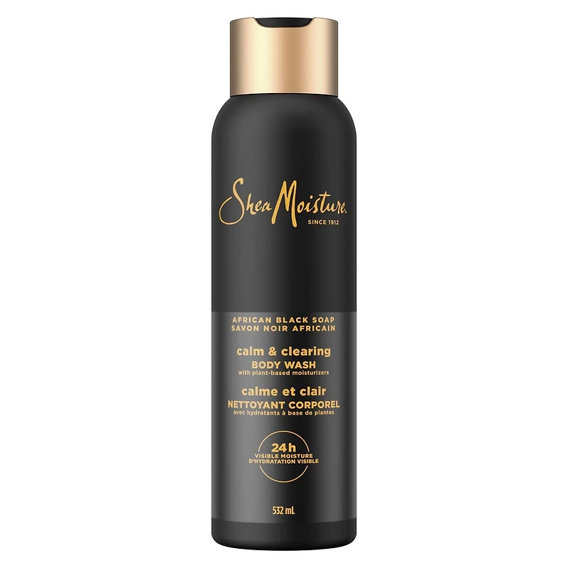 SheaMoisture Body Wash Calm and clearing body wash African Black Soap for 24H Visible Moisture for Healthy, Glowing Skin 532 ml, 532mL