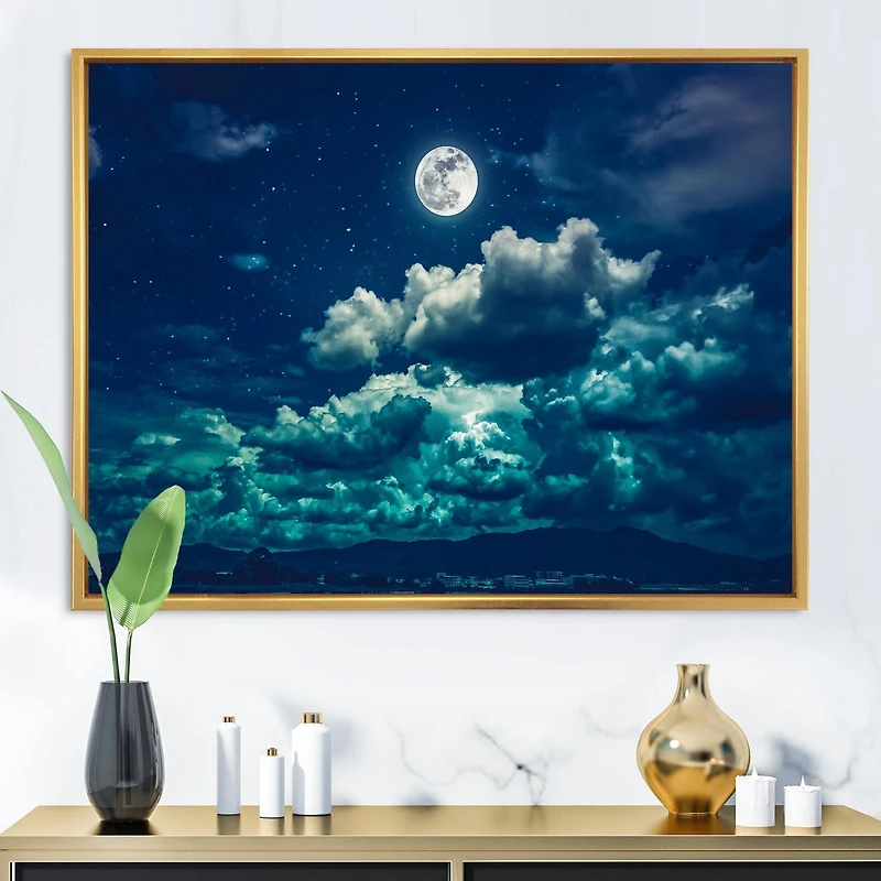 Designart Full Moon In Cloudy Night Sky II FLOAT FRAME WALL ART