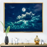 Designart Full Moon In Cloudy Night Sky II FLOAT FRAME WALL ART