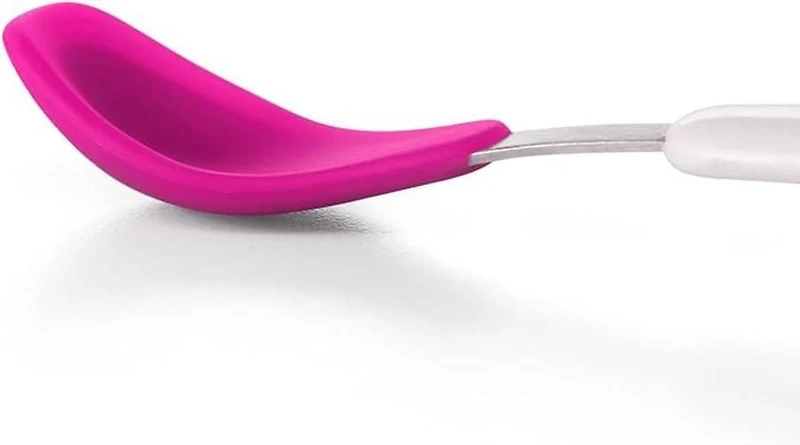 OXO Tot - Ensemble de cuillères d'alimentation - Bord en silicone souple sur la cuillère - Ustensiles d'alimentation pour bébés et tout-petits - Rose