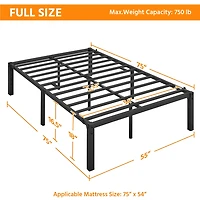 Fullfurnique Cadre de Lit Plateforme en Métal avec Lattes en Métal Renforcé, Simple, Noir