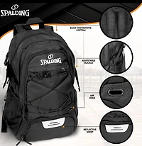 Sac à dos Spalding pour adolescents et adultes 30L noir compartiments multiples avec poche ventilée