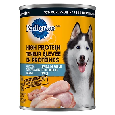 Nourriture pour chiens PEDIGREE TENEUR ÉLEVÉE EN PROTÉINES saveur de poulet et de dinde en sauce 375g