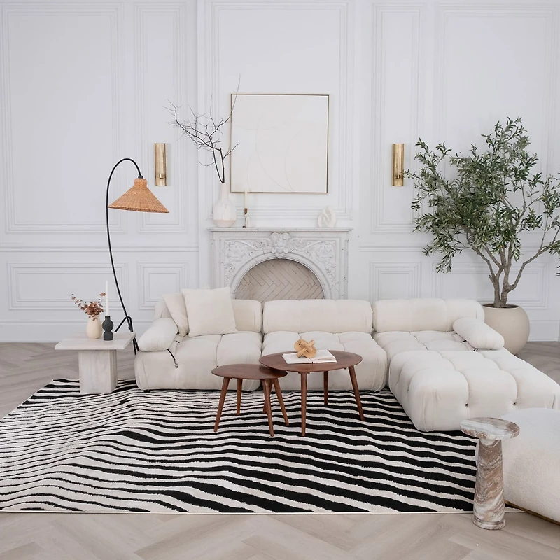 Tapis d'interieur a imprime zebre Rug Branch Domus, creme noir, moderne - Salon, chambre, salle a manger et cuisine