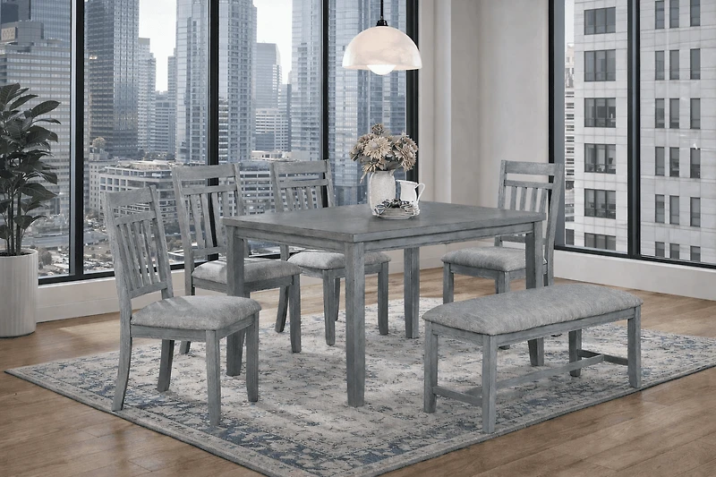 K-Living Luke Solid Wood 6PCS Dining Set (Table with 4 Chairs and Bench)