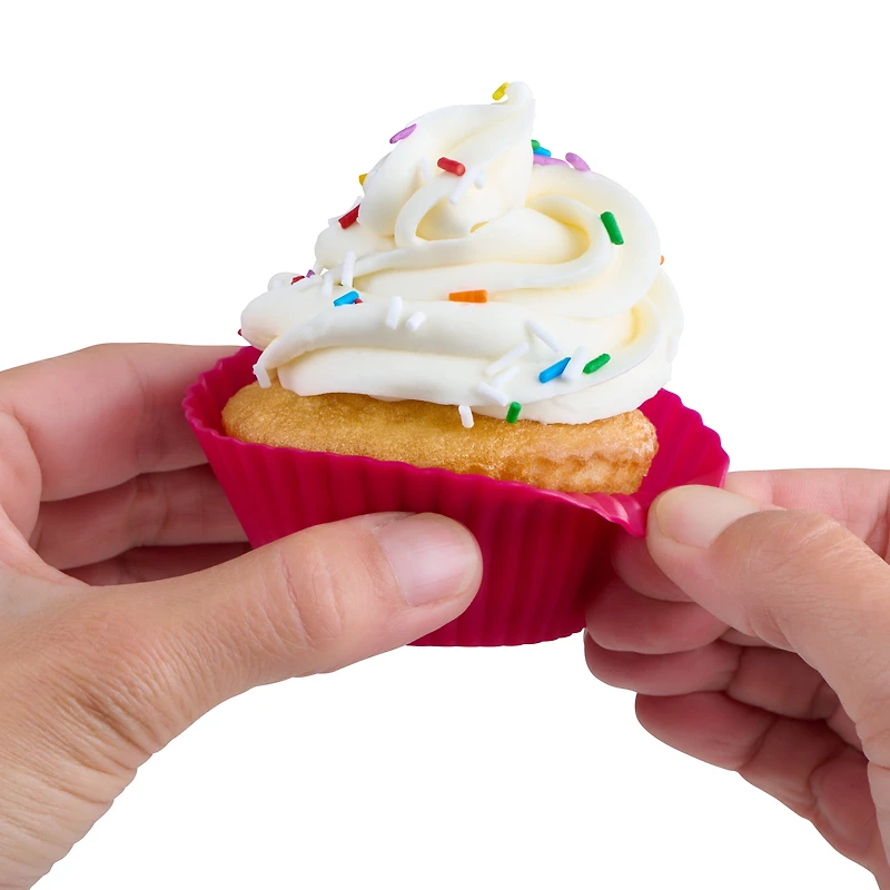 Trudeau Set of 12 Standard Silicone Muffin Cup Liners, 12pk Tropical Fuchsia Cups