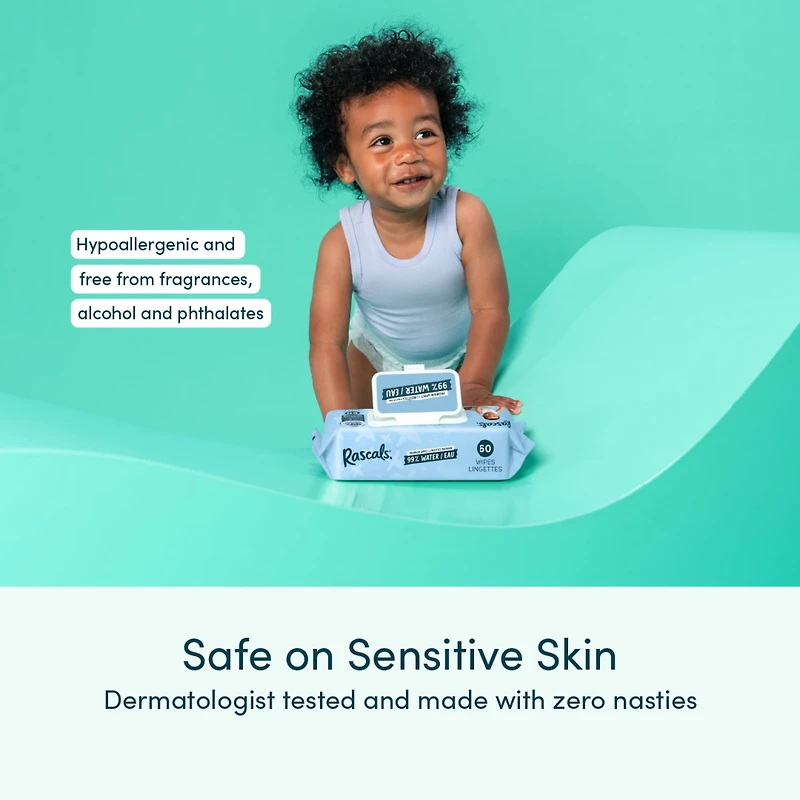 Rascals 99% Water Premium Wipes, Multipack, 480 Count, Baby Essential, Daily Use