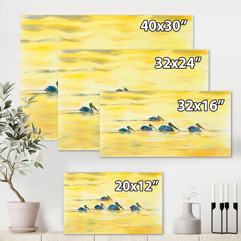 Designart Pelicans On The Yellow River Canvas Wall Art