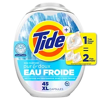 Capsules de détergent à lessive Tide PODS Pur et doux Eau froide, capsules de détergent à lessive hypoallergénique, 45 capsules TIDE TD PWRPOD P&D EF 45C