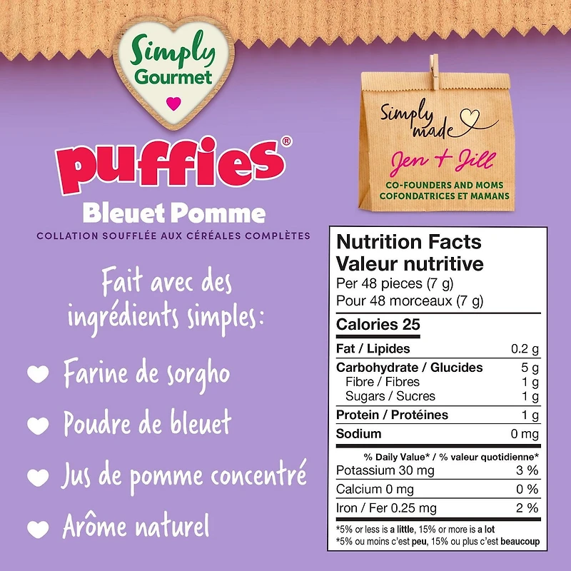 Simply Gourmet Puffies Blueberry Apple baby snack, Puffed grain snacks