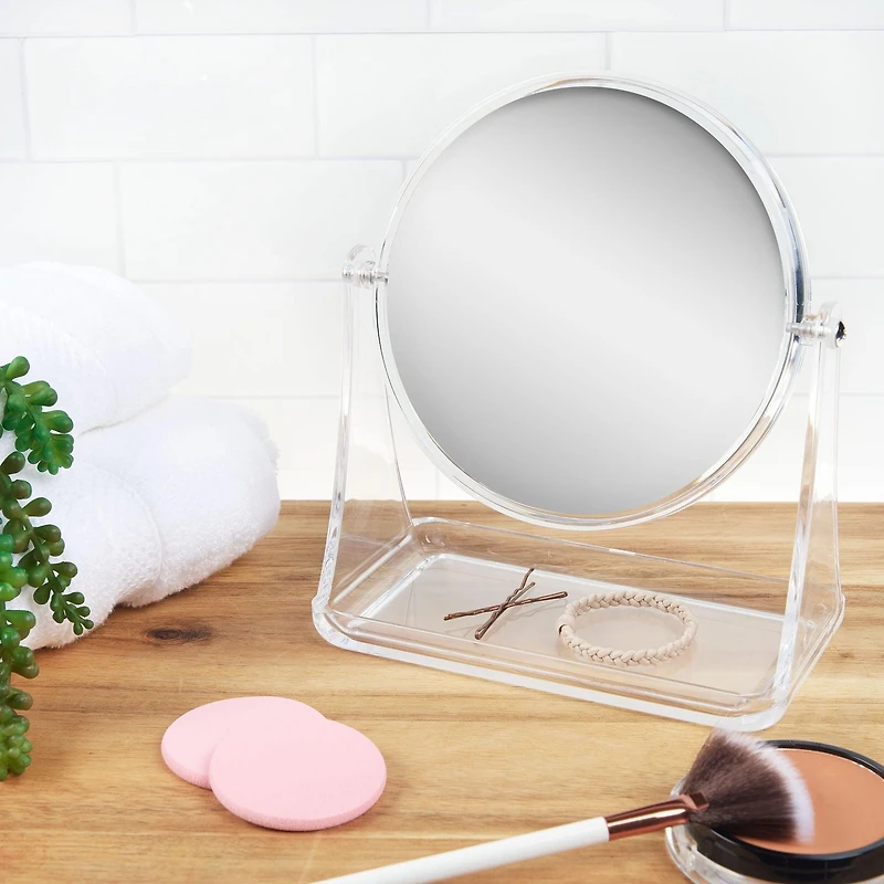 Miroir de courtoisie double face transparent Mainstays, 1 miroir de courtoisie avec cadre en plastique et plateau en plastique, grossissement 1x et 3x Grossissement 1x et 3x
