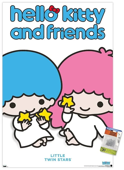 Hello Kitty and Friends: Hello - Little Twin Stars Feature Series Wall Poster with Pushpins, 22.375" x 34"