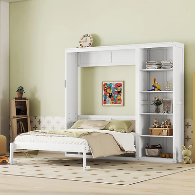 Noble House Lit Escamotable Grand avec Étagères à 5 Niveaux, Design Pliable et Peu Encombrant, Facile à Abaisser, Blanc