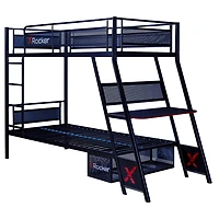 X Rocker Lit superposé Armada Twin over Twin Gaming avec bureau de jeu intégré, noir, Twin/Twin
