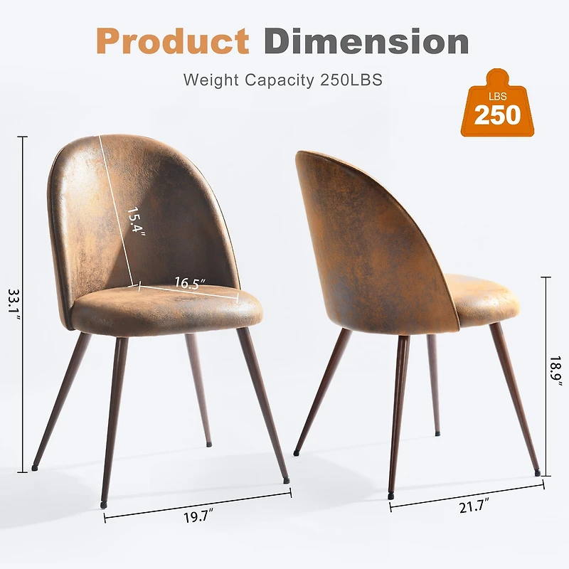Ensemble de 2 chaises de bureau Homy Casa avec dossier rond rembourré, sans accoudoirs, imitation daim brun