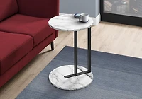 Monarch Specialties Accent Table, Side, Round, End, Nightstand, Lamp, Living Room, Bedroom, White Marble Look Laminate, Black Metal, Contemporary, Modern