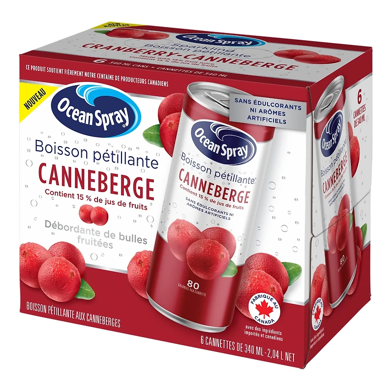 Ocean Spray Sparkling Cranberry 6PK, 340ml Cans, No allergens, Recyclable