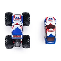 Monster Jam, Monster truck Lucas Stabilizer officiel et voiture de course à l'échelle 1:64, jouets pour garçons et filles à partir de 3 ans