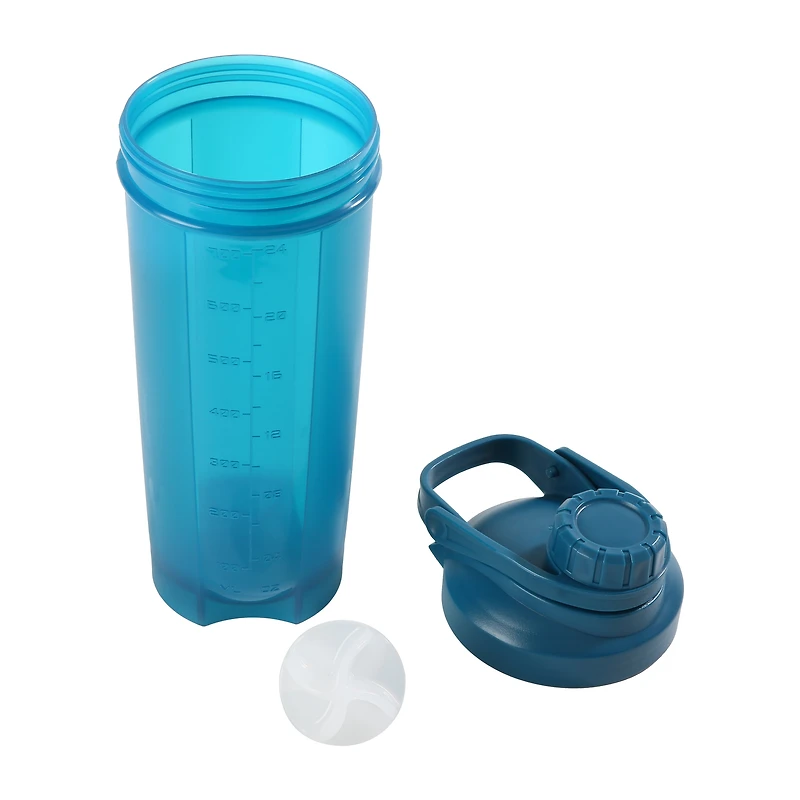 Gourde et shaker Mainstays de 710 ml, bleu, avec couvercle à visser et boule mélangeuse, Plastique