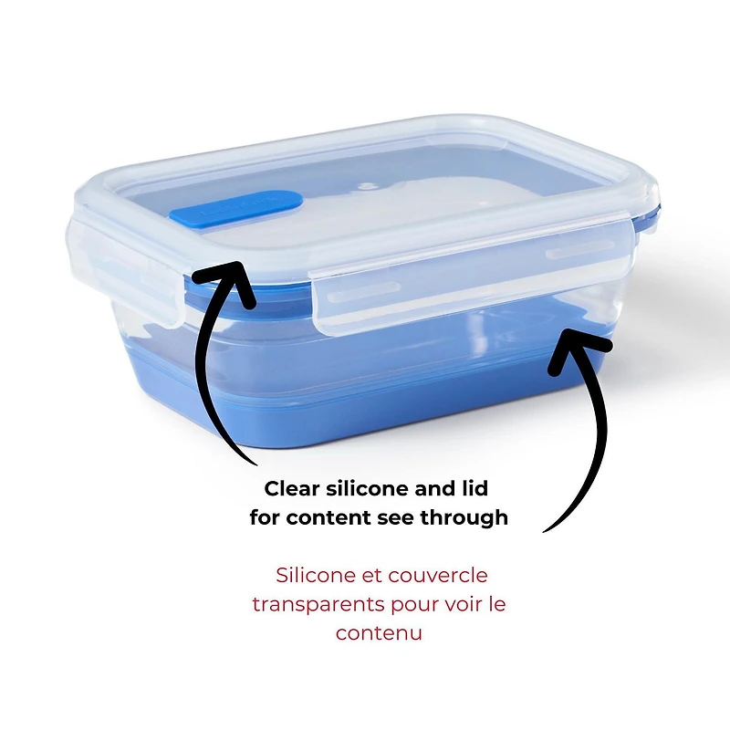Starfrit LocknLock Contenant Repliable 1,2L/40oz, Hermétique, Étanche, Sans BPA, Gain de Place, Silicone, Va au Micro-ondes Congélateur et Lave-vaisselle, Couvercle à Valve, Compact Gagnez de l’espace avec le contenant pliable LocknLock 1,2 L de Starfrit. Réduit à moins de la moitié de sa hauteur. Hermétique, sans BPA. Va au micro-ondes, congélateur et lave-vaisselle. Parfait pour petits espaces, voyages et pique-niques.