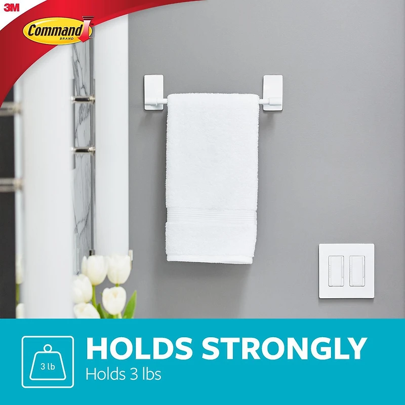 Command™ Bath Hand Towel Bar BATH42-EF, Medium, Plastic, 3 lb (1.3 kg), 1 Bar, 4 Strips