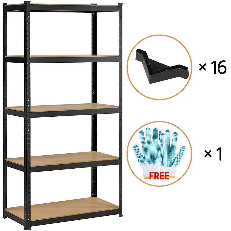Fullfurnique 71″ Height Adjustable 5 Tier Steel Storage Shelves, Black