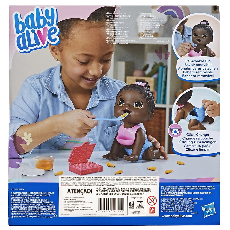 Baby Alive Lil Snacks Doll, Eats and "Poops," 8-inch Baby Doll Toy, Kids 3 and Up, Black Hair