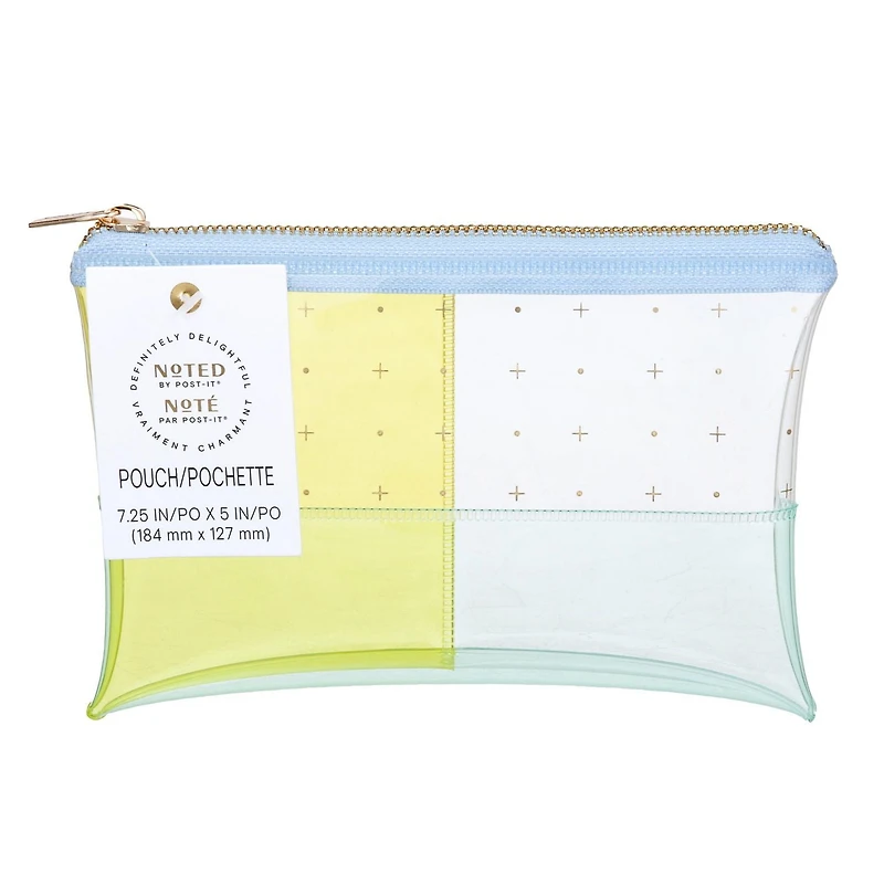 Pochette pour stylos NTD5-PP-DOTEF Post-it®, collection Noté, plastique transparent bleu et jaune avec fermeture éclair, 7,5 po x 5,25 po, 1 pochette/paquet