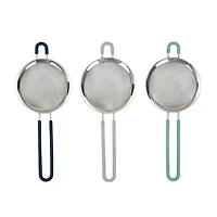 Mainstays Stainless Steel 3” Strainer with Silicone Coated Handle in Blue Grey or Teal