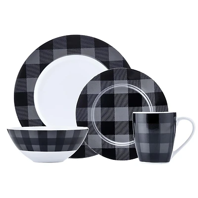 Ensemble de service 16PC Carreauté Gris Noir