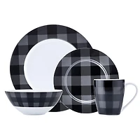 Ensemble de service 16PC Carreauté Gris Noir