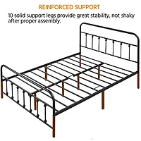 Fullfurnique Metal Platform Bed with High Headboard and Footboard, Queen, Black