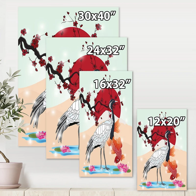 Designart Oiseau grue et poisson Koi Art mural sur toile